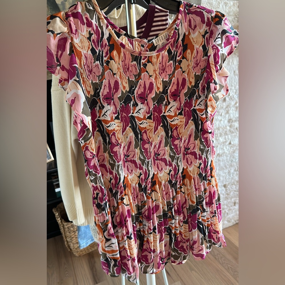Spense Floral Blouse in Pink, Orange, and Black